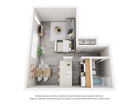 Floor plan for studio, 1 bath